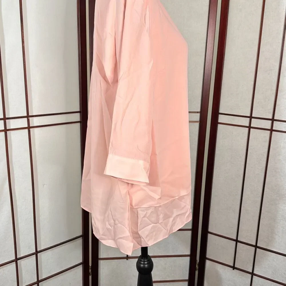 V neck sheer multi layer peachy pink blouse